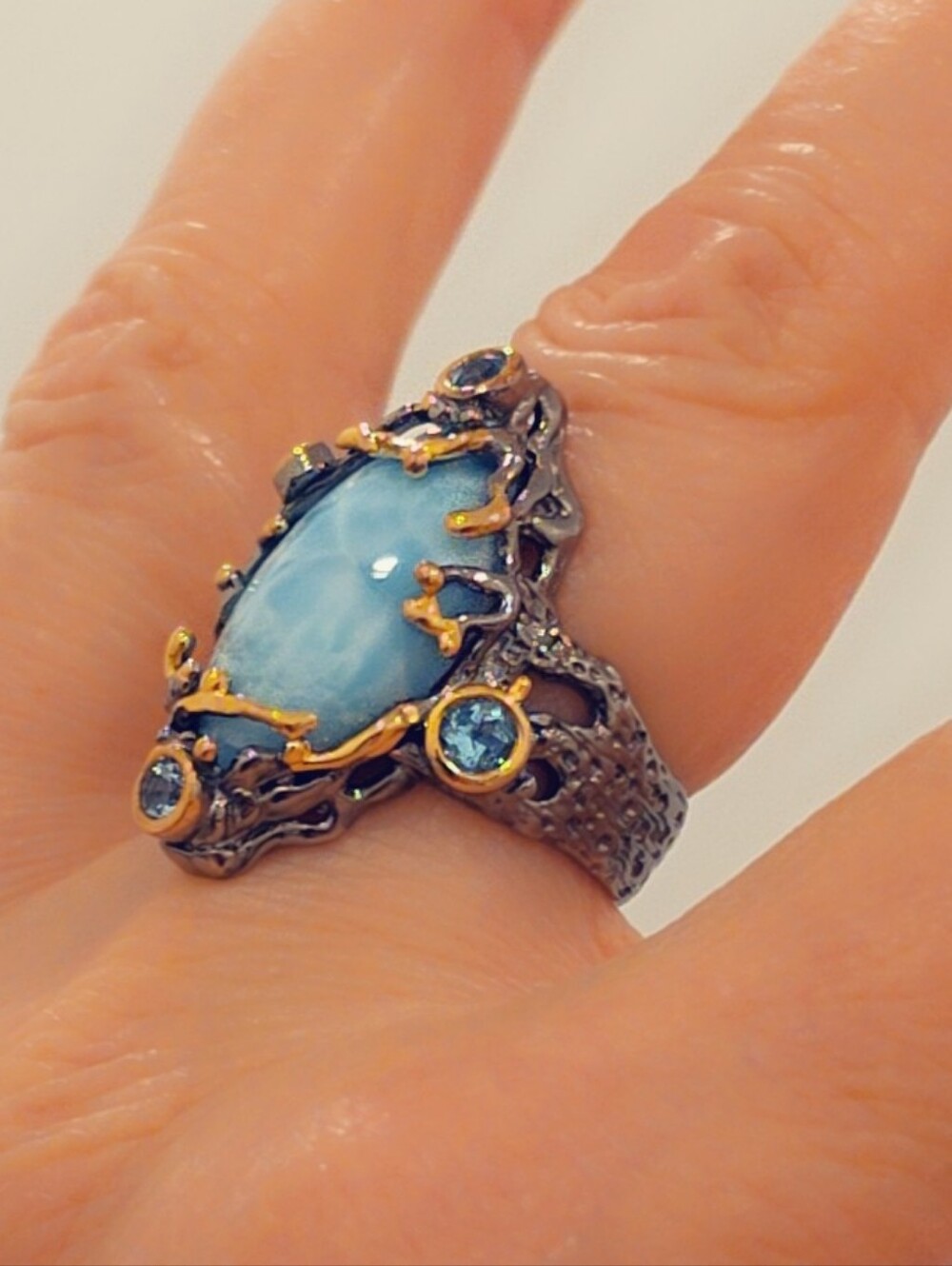 Larimar & Aquamarine Sterling Silver Gemstone Ring